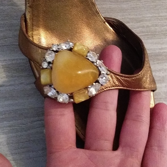 Great Packable Holiday Shoe Women's Bronze Giuseppe Zinotti High Heel Slide Sz:7 - Picture 2 of 7